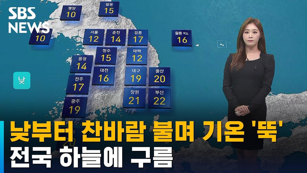 [날씨] 낮부터 찬바람 불며 기온 '뚝'…전국 하늘에 구름 / SBS - YouTube