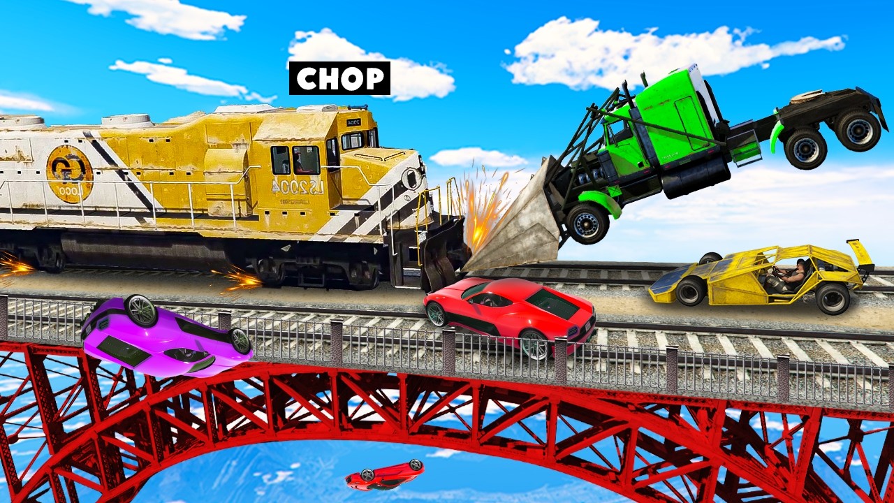 GTA 5 CHOP COLLIDES PHANTOM TRUCK WITH TRAIN FACE TO FACE GTA 5 CHOP COLLIDES PHANTOM TRUCK WITH TRAIN FACE TO FACE