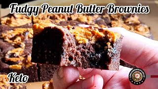 Super Easy Keto Fudgy Peanut Butter Brownies | Soft, chewy, rich & decadent