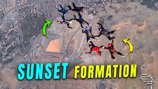 Formation Skydive Above the Pyramids at the Sunset