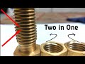 Two-way threads in a bolt on a lathe machine.