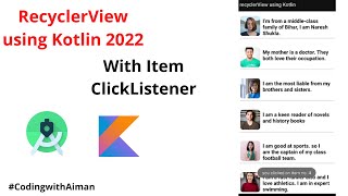 RecyclerView in Kotlin 2022|| RecyclerView With ItemClick Listener||Kotlin Tutorial||P-1