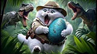 The giant cat survives on the dinosaur island in prehistoric times.#cat #cute #cutecat