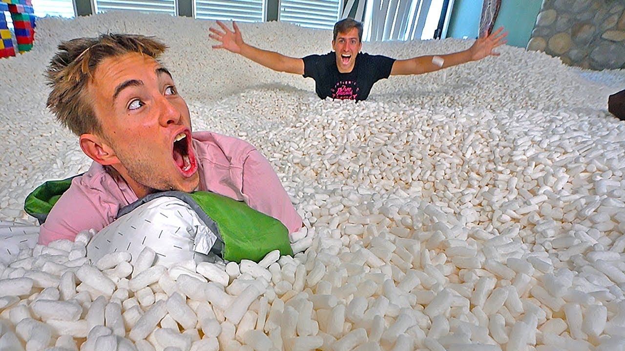 24 HOUR CHALLENGE IN 20 MILLION PACKING PEANUTS! - YouTube