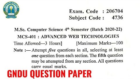 Gndu Msc Computer Science 4th Semester Advanced Web Technologies Question Paper | Msc Question Paper