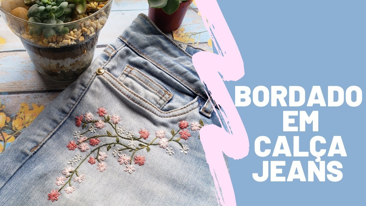 calça jeans bordada