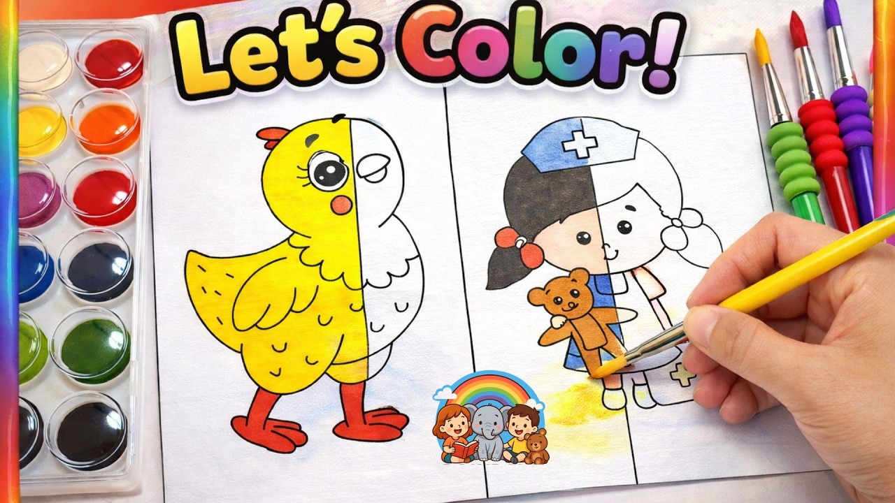 Cute Chick & Nurse Coloring 🐥🎨 | Satisfying Kids Coloring Video | Learn Colors for Kids