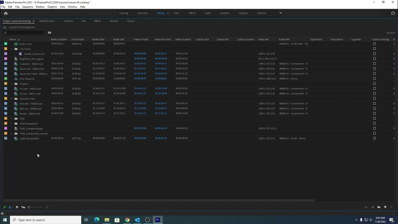 Adobe Premiere Pro Chapter 4.3 Working with bins, creating bins