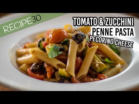 Zucchini and Tomato Penne Pasta with Olives