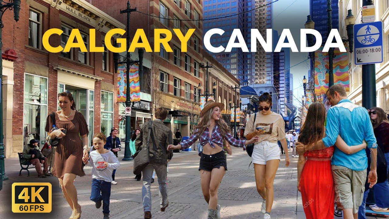 【4K】Calgary Walking Tour 4K | Exploring the +15 Skywalk & Patio Vibes  #canada #calgary #4kvideo