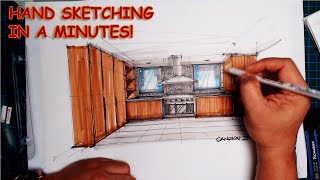 HOW TO FREEHAND SKETCHING OF A MODERN KITCHEN