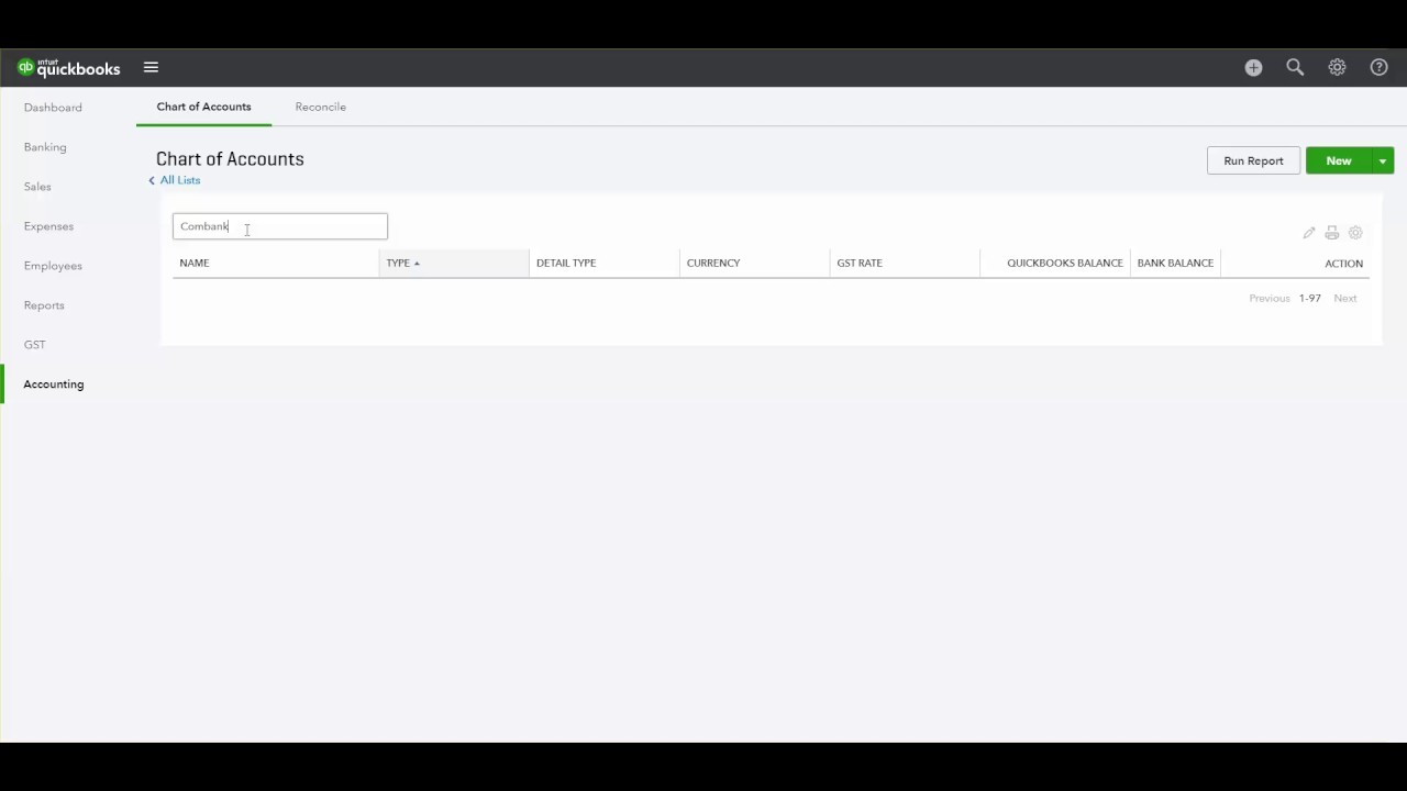 Personal Chart Of Accounts Quickbooks