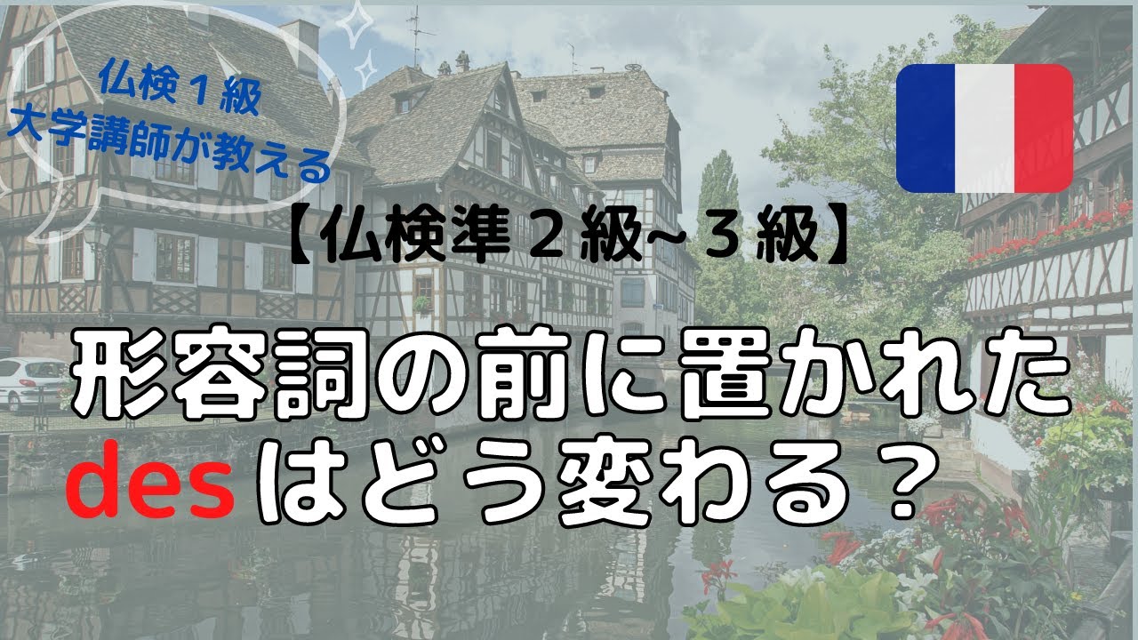 【フランス語】形容詞の前に置かれた不定冠詞desはどう変化する？～仏検準２級・３級レベル～仏検１級大学講師によるミニ授業！