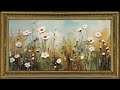 Art screensaver for tv  framed white flowers impasto oil painting
