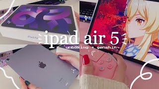 unboxing the purple ipad air 5 so i can play genshin impact on it | gameplay + accessories ✦