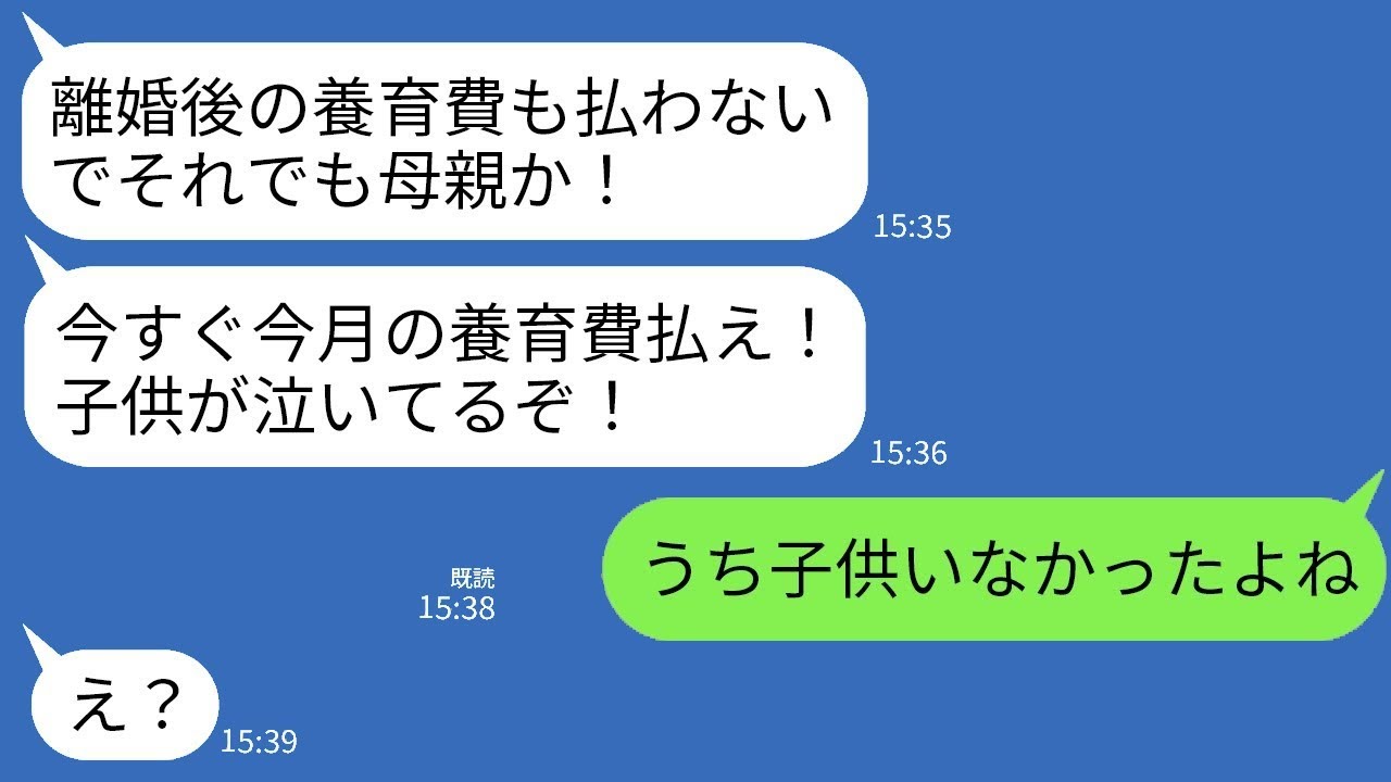 離婚した元夫から怒りの連絡が来た。「養育費を早く送れ！子供が可哀想だろ！」私「うちには子供いなかったよね」→元夫の勘違い行動に大爆笑www
