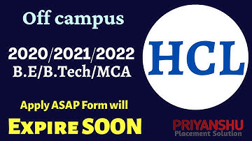 HCL Off Campus 2022 Drive for 2022, 2021, 2020 Freshers | Link Expire Soon | HCL recritment 2022