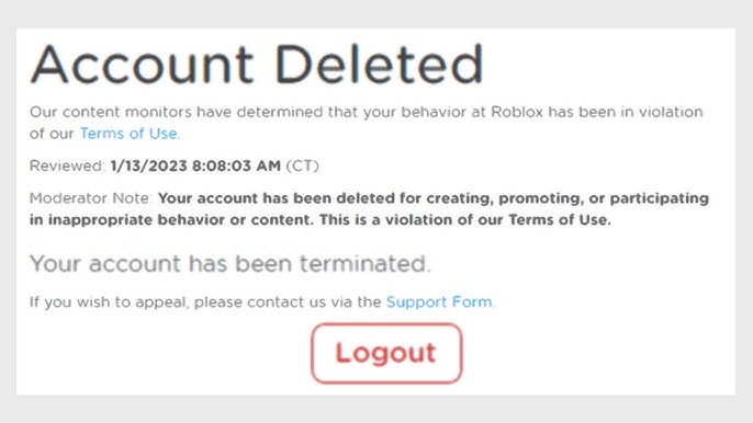 Account Termination from 5 Years Ago : r/RobloxHelp