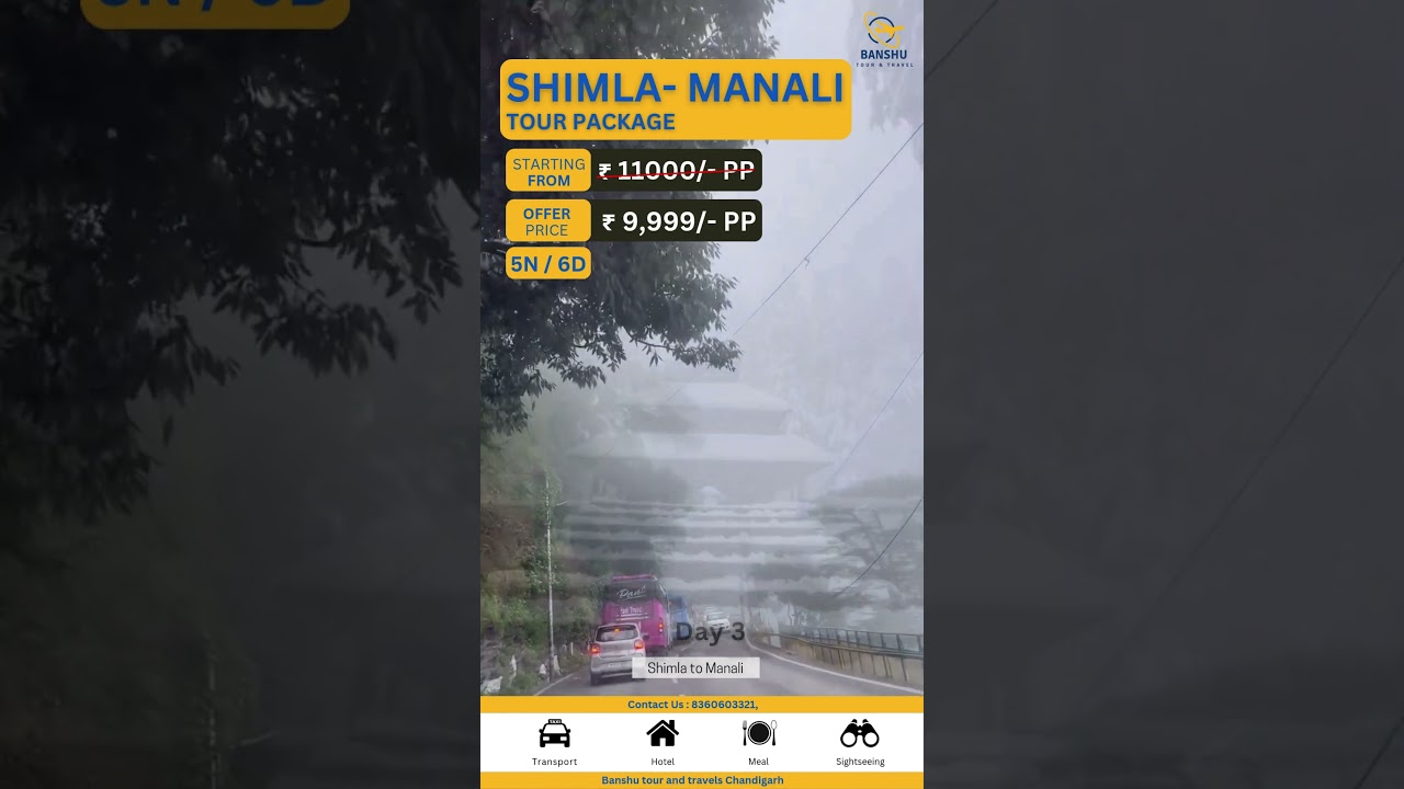 We offer Shimla Manali Tour Package from Chandigarh ☎️ 8360603321 