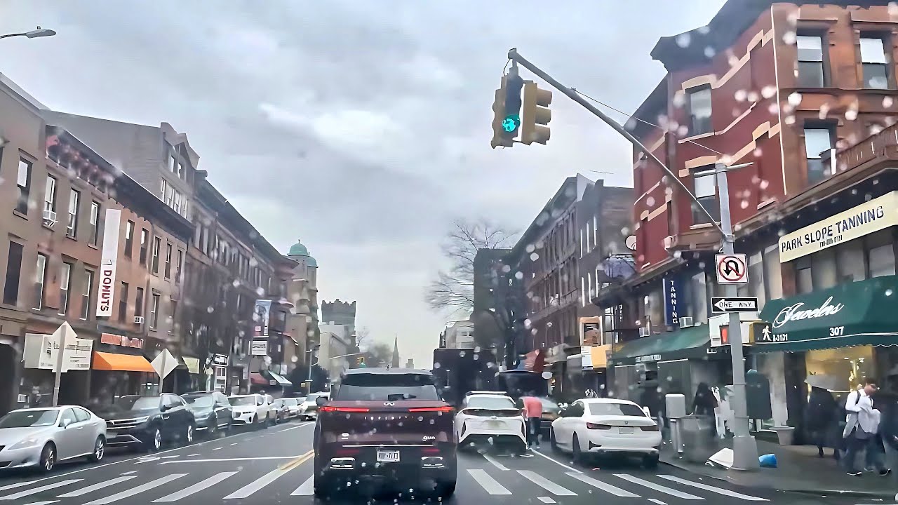 NYC Live : Manhattan To Park Slope Brooklyn Driving Tour, Afternoon Drive In The Rain ASMR.