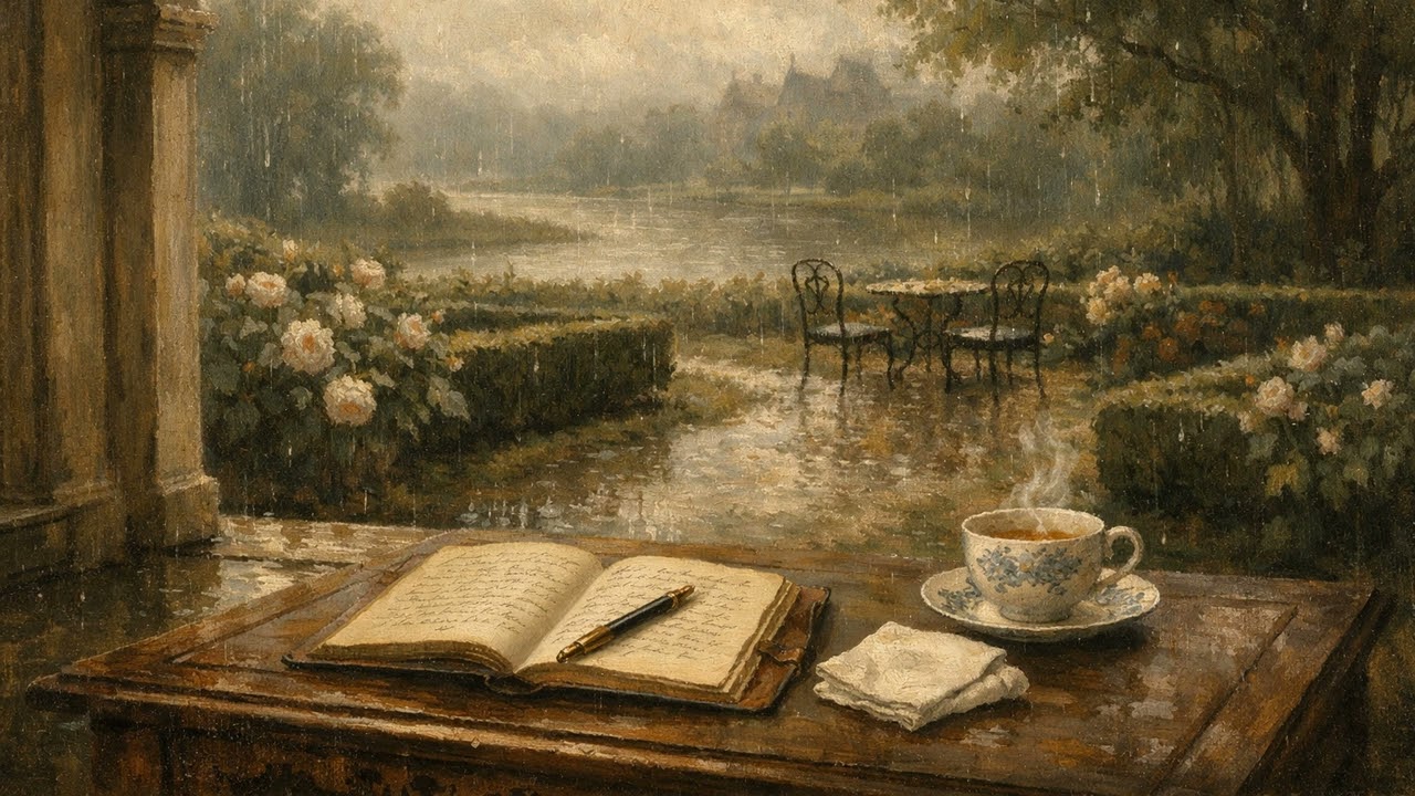 Waiting for the Rain to Pass in a Regency Garden Pavilion | Calming Rain & Music