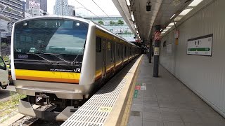 E233系8000番台N33編成TK入場回送警笛を鳴らして新宿駅発車