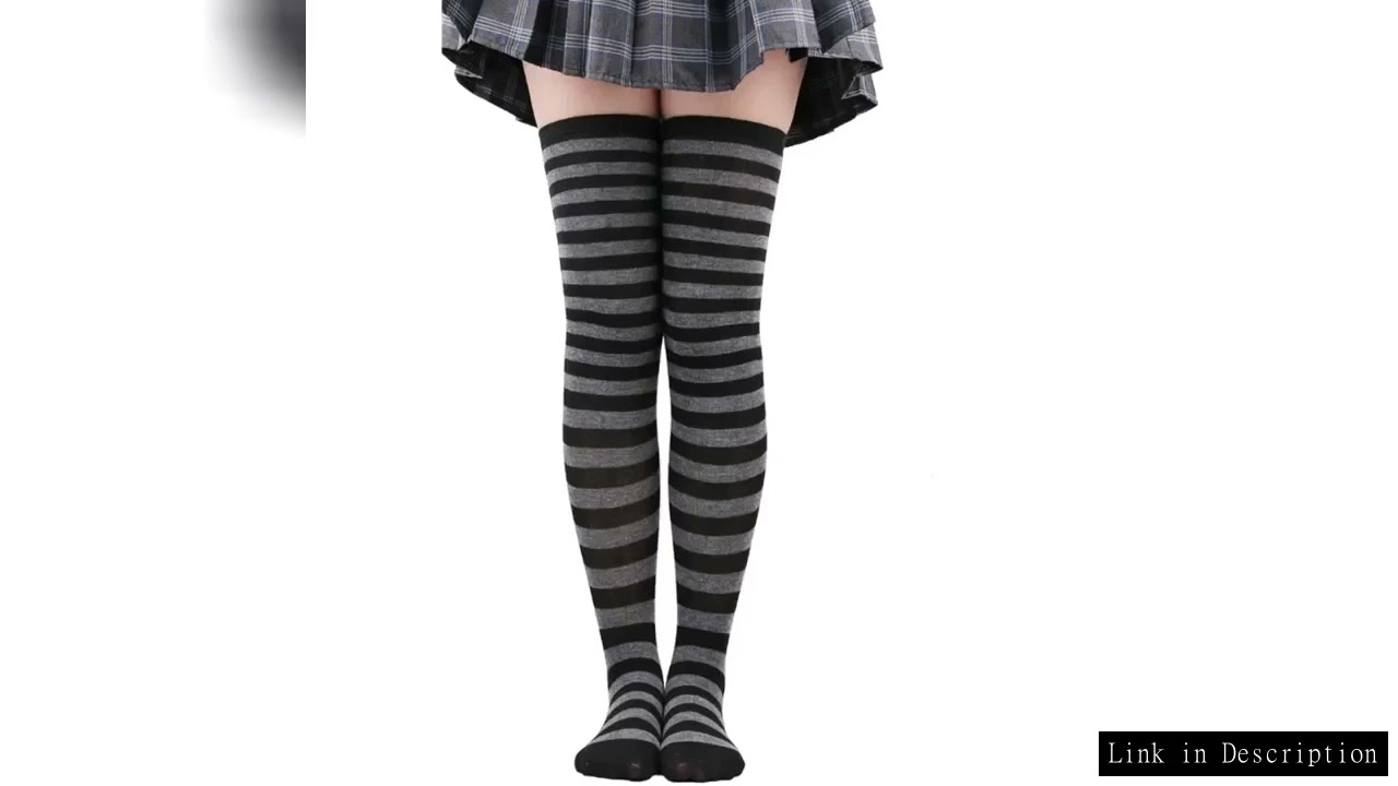 Thigh High Stockings Womens Striped Ladies Girls Black White pink Long Over Above Knee Socks femboy