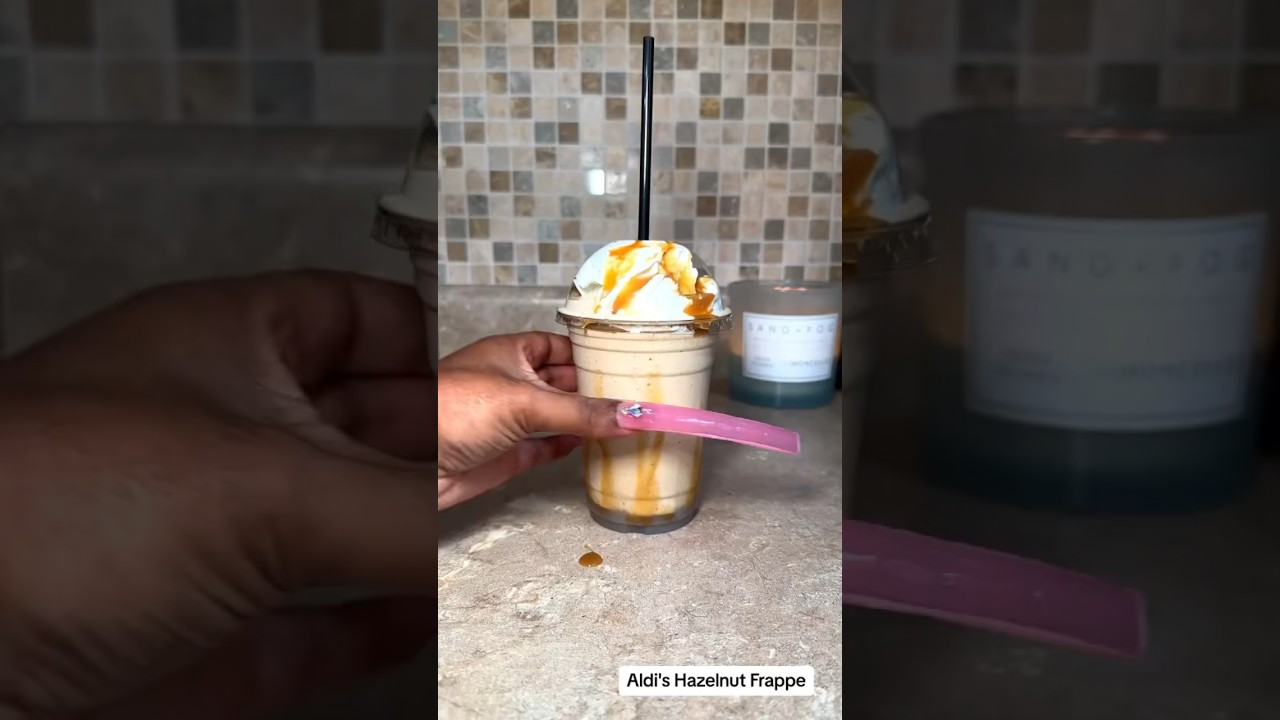 Aldi's Hazelnut Frappe #asmr #drink #asmrvideo #recipe #frappecoffee #acrylicnails #icedcoffee