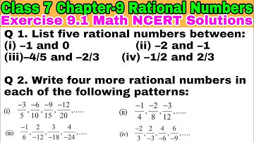 Class 7 Ex-9.1 Q 1 | Q 2 | Rational Numbers | Chapter 9 | Exercise 9.1 | Math NCERT Solutions | CBSE