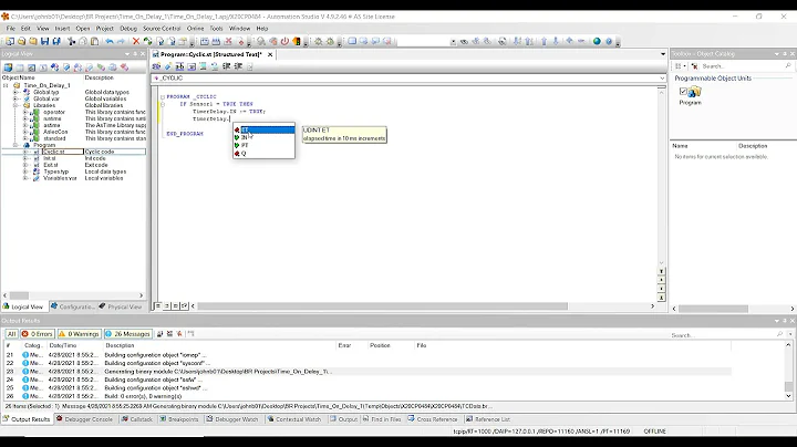 On Delay Timer Example in B&R Automation Studio