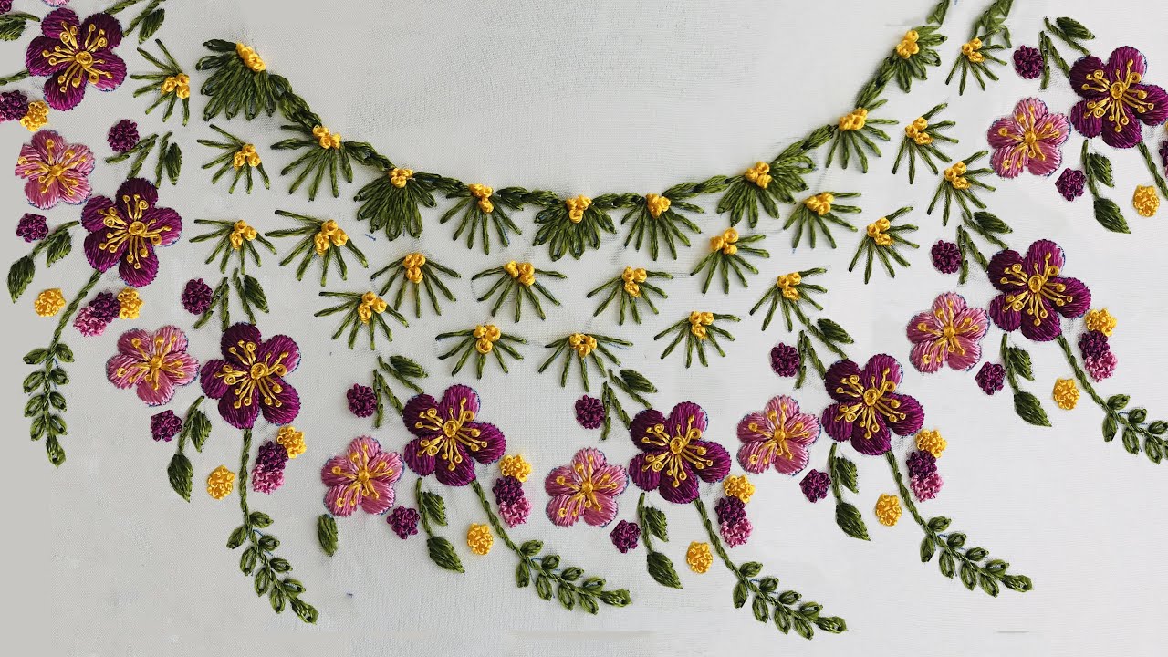 Hand Embroidery: Japanese Neckline Embroidery - Embroidery For Beginners - Kurtis Embroidery