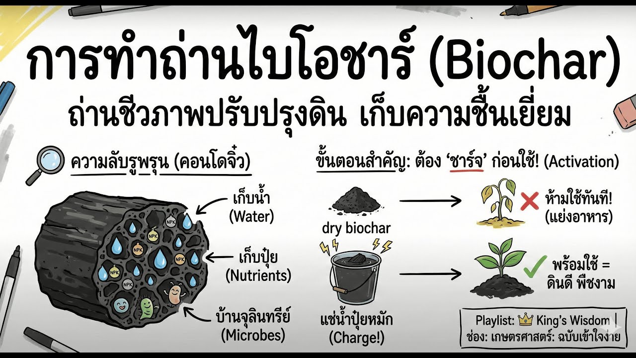 ใส่ปุ๋ยเท่าไหร่ก็ไม่โต? 🛑 หยุดถมเงินทิ้ง! แก้ดินเสียด้วย 'ไบโอชาร์' (คอนโดหรูของจุลินทรีย์)