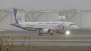 A-320 Ural Airlines takeoff during an autumn storm in Domodedovo.
