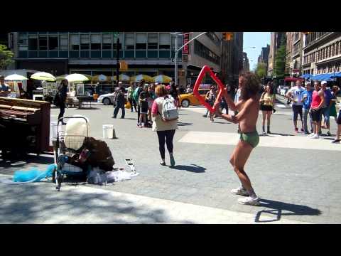 Man dancing in underwear on Union Square