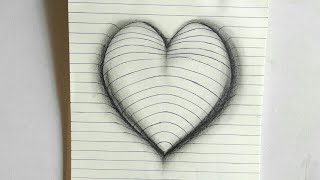 easy 3d heart drawing with pencil | 3d tricks on paper.