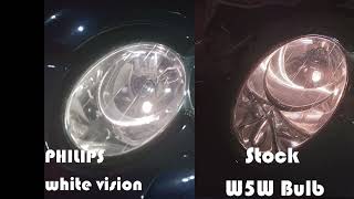 Philips White Vision W5W vs Stock W5W Bulbs