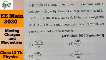 A particle of charge q and mass m is moving with a velocity  - v i cap towards a large screen placed