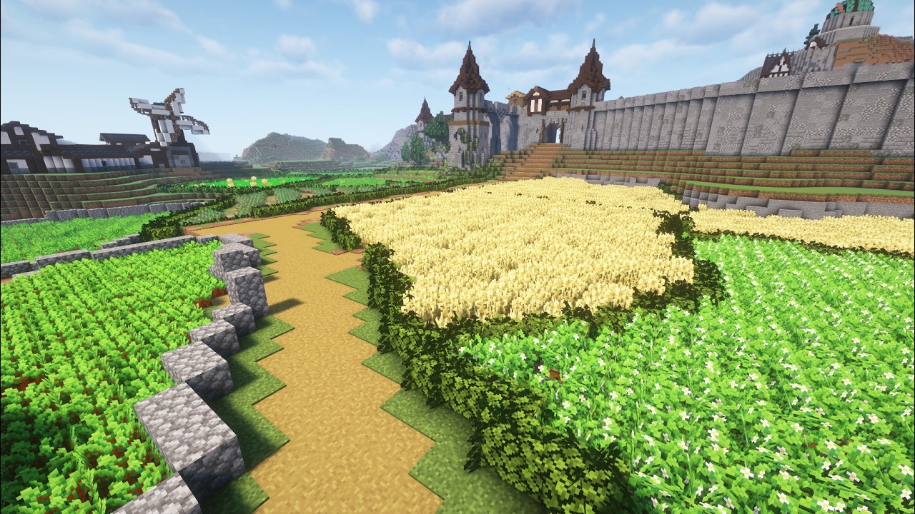Building Patchwork Fields (WIP) | Medieval Minecraft City Build - YouTube