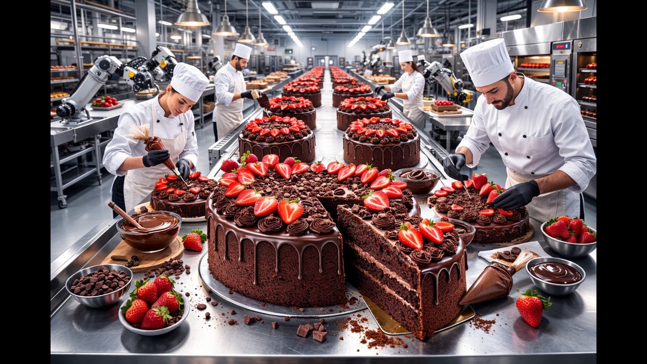 Inside a High-Tech Sponge Cake Factory: How Chocolate Layer Cakes Are Made | Full Industrial Process