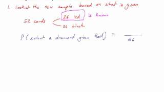 Probability of selecting a diamond given a red card