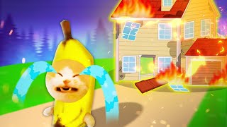 Hot Trouble: Banana Cat and the Accidental House Fire!  Baby Banana Cat Compilation | Cat MEME