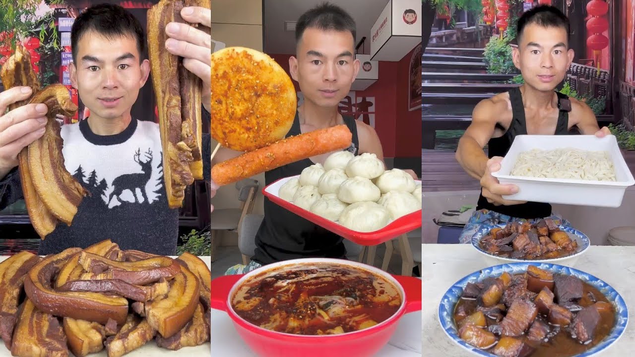 Mukbang Foodie Meat 🍖🥓 Pork Chicken 🍗 Noodles 🍜 with Chinese food #noodles #pork #delicious #foodie 