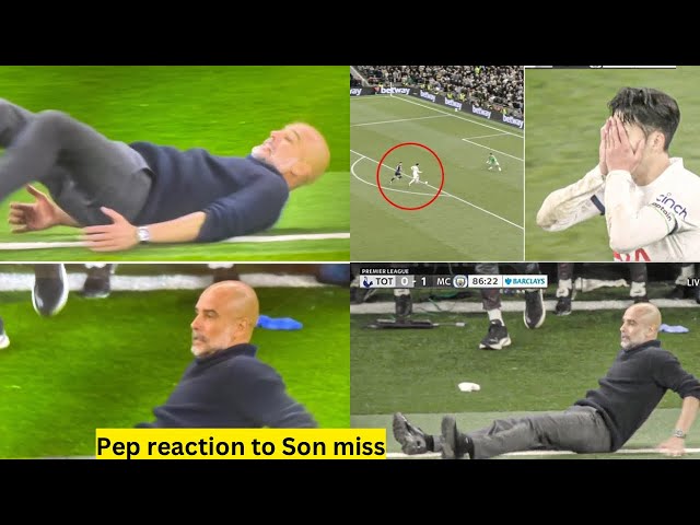 Pep Guardiola REACTION to Son shot saved by Ortega during Man City vs Tottenham. class=