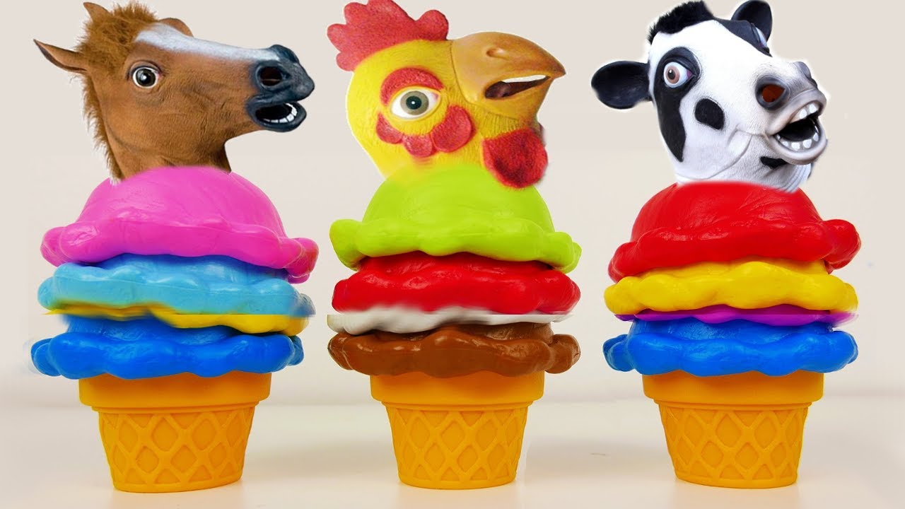 Fun Ice cream cone animation of ZOO,Bugs And Farm Animals/Learn Colors