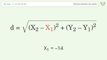 Find the distance between two points p1 (-14,10) and p2 (18,64): Step-by-Step Video Solution