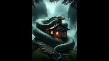 Ai Nature Scene, Giant Python and Old House, waterfall In the Jungle
