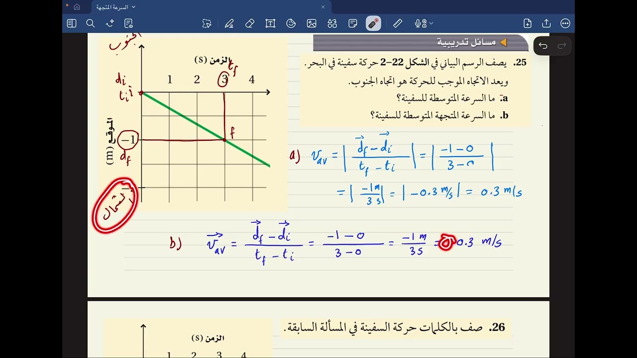 مثال 3 والمسائل التدريبية (25-27) السرعة المتجهة
