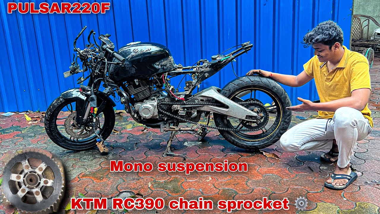 Bajaj Pulsar220f me lagaya ktm rc390 ka chain sprocket mono suspension in 220f YouTube