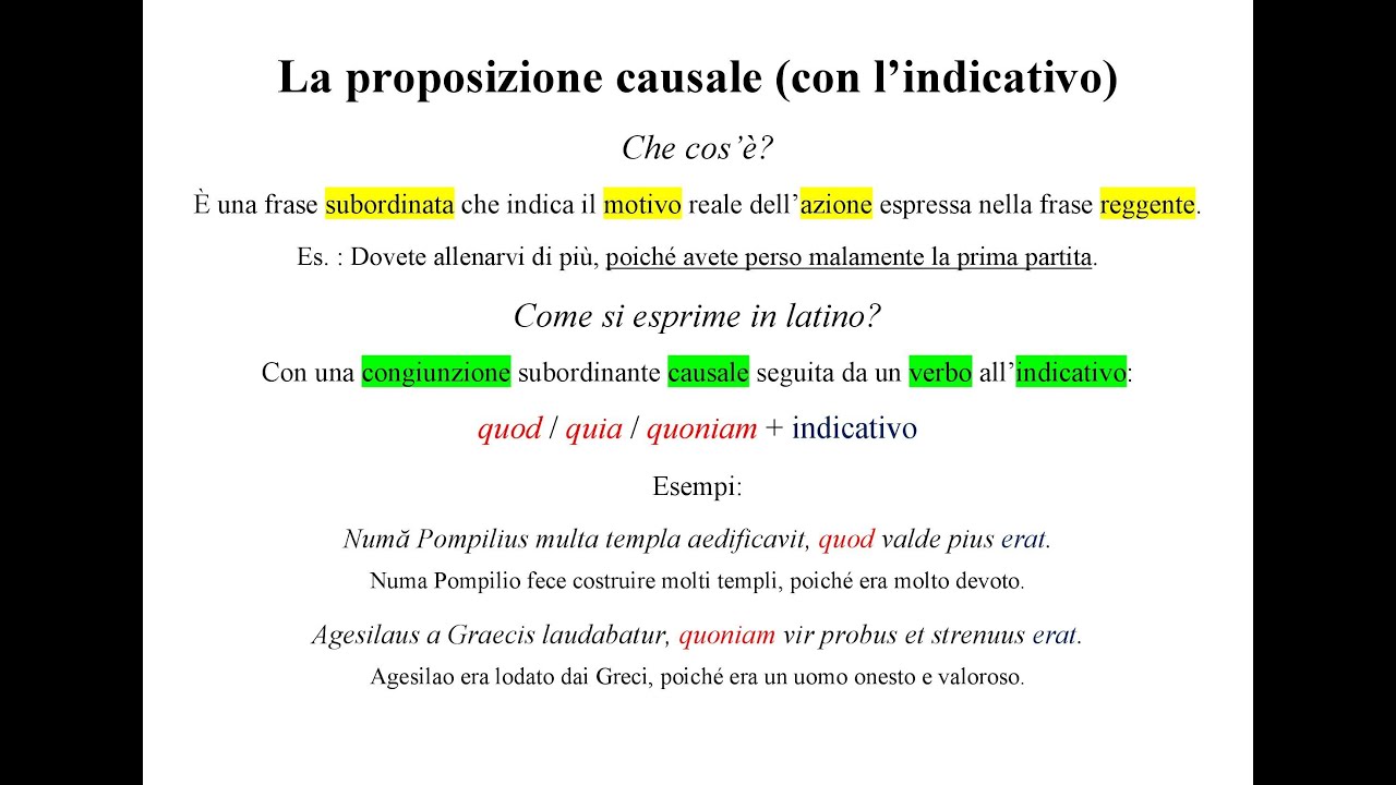 La proposizione subordinata causale con l'indicativo in Latino (causa ...