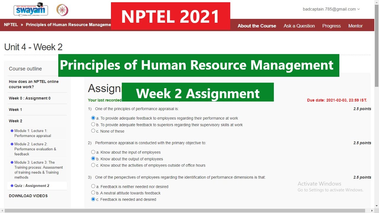 principles of human resource management nptel assignment answers